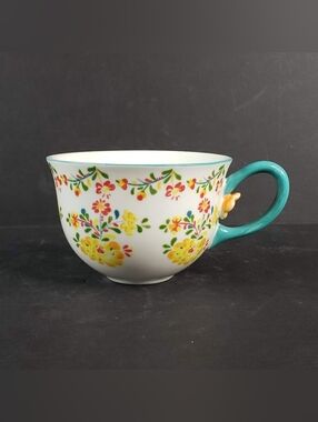Anthropologie Cadiz Ceramic Floral Tea Cup Mug 12 oz